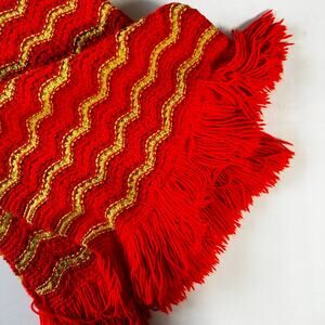Vintage Handmade Orange & Yellow Striped Popcorn Crochet Throw Blanket